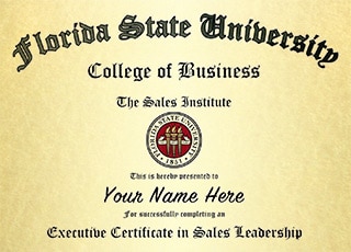 Certificate of Business Leadership Awarded by the Florida State University College of Business